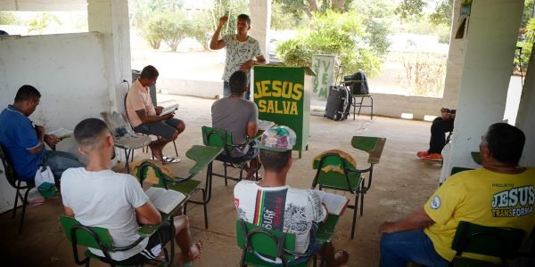 Tiago teaching "Jesus Transforms" project in Carpina